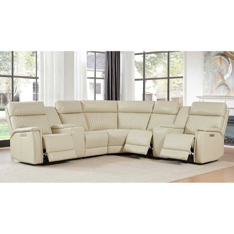 Genuine Leather Power Recliner Sectional Sofa with Ajustable Headrest, Power Lumbar, USB&USB-C Port - Cream (1pwr&1stat. armlesschair)
