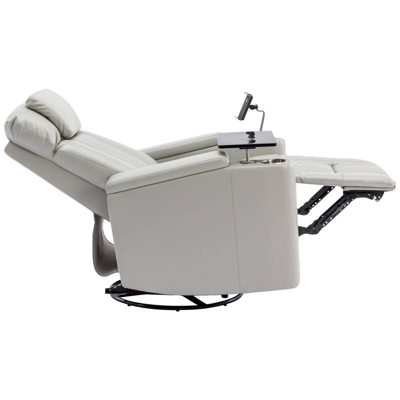 270° Power Swivel Recliner,Home Theater Seating With Hidden Arm Storage and LED Light Strip,Cup Holder