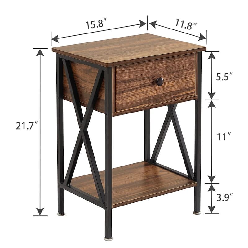 Javlergo Set of 2 Nightstand with 1 Drawer and Storage Shelf End Table Bedside Table for Bedroom Living room Office