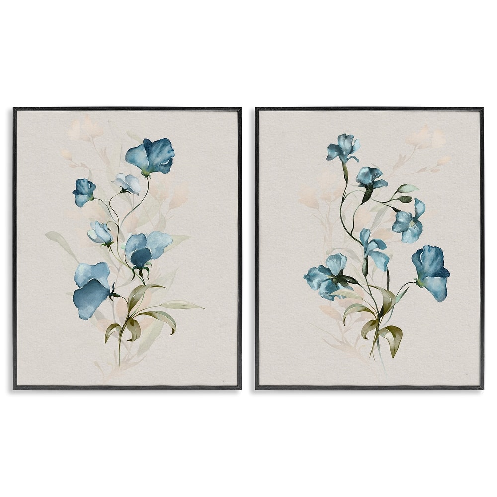 Stupell Blue Botanical Herbs Framed Giclee Art Design By Susan Jill (Set of 2)