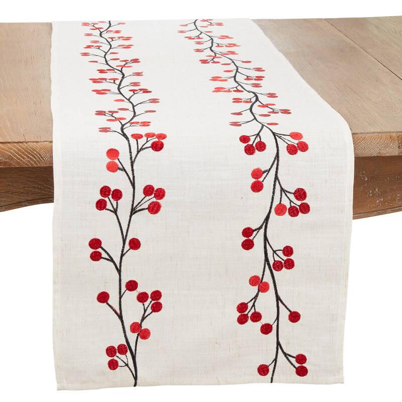 Festive Embroidered Berry Table Runner - 16"x72" - 16"x72"