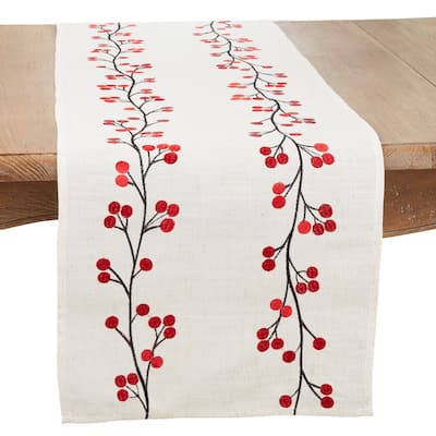 Festive Embroidered Berry Table Runner - 16"x72"