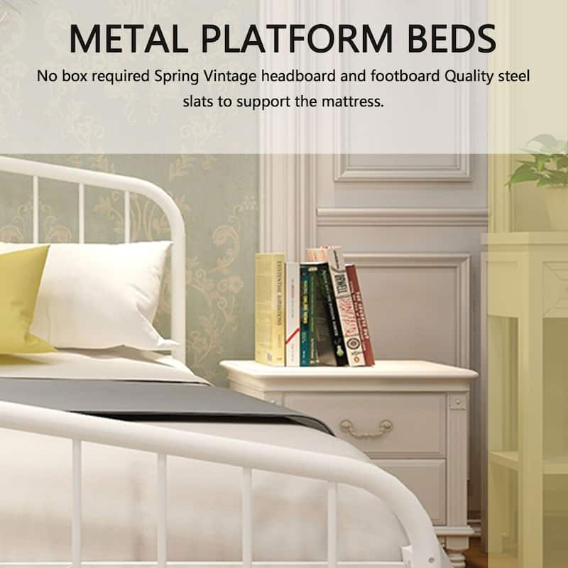Alazyhome Platform Metal Bed Frame with Headboard, Iron Slat Support