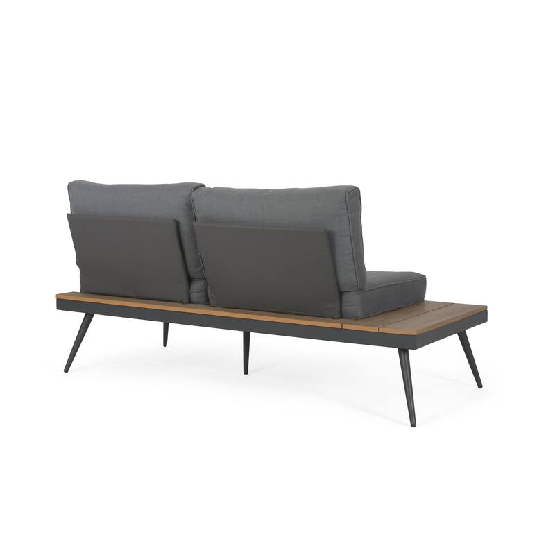 Outdoor Seating Group L-shape Sectional Couch with Side Table & Coffee Table, All-Weather Patio Furniture Set with Thick Cushion