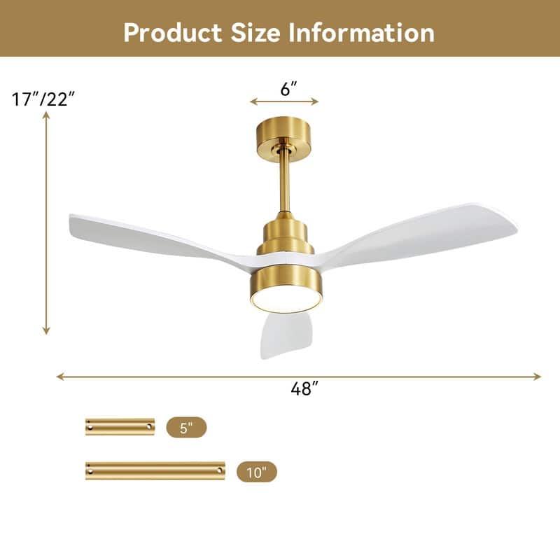 Sofucor 48/52 Inch Wood Ceiling Fan with Light and Remote/Smart App Voice Control, Dimmable Lights Included