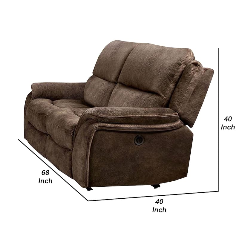 Heny Manual Reclining Loveseat, Brown Fabric Seating, 68 Inch No Sag