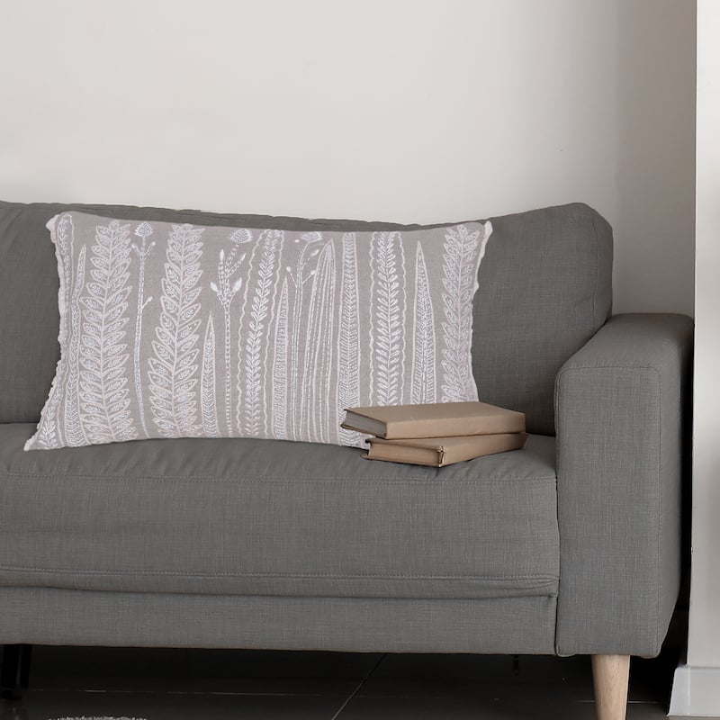 Sevita Hand-Woven Natural/Cream Floral Linen Throw Pillow, 16" x 24"