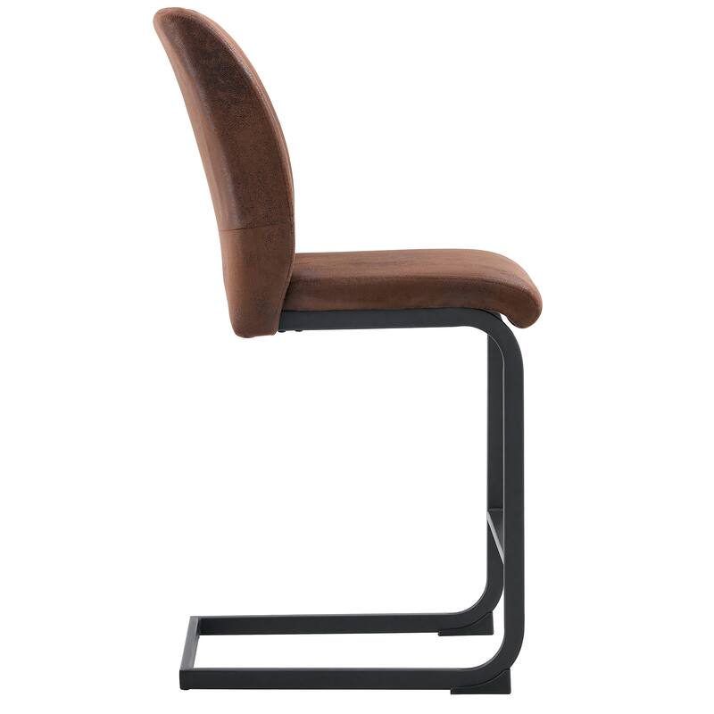 Roomfitters Suede Dining Chairs with Cushions and Black Metal Legs, Small Size Set of 2 for Dining or Guest Use, Black+Brown