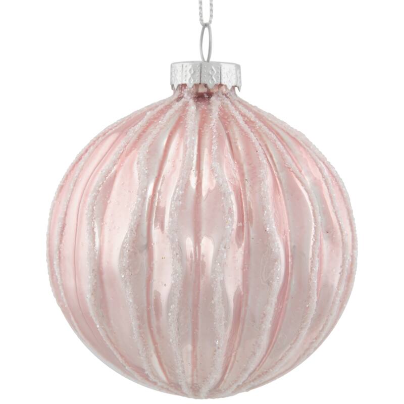Shiny Glittered Geometric Glass Ball Christmas Ornaments - 3" (80mm) - Pink - 4ct