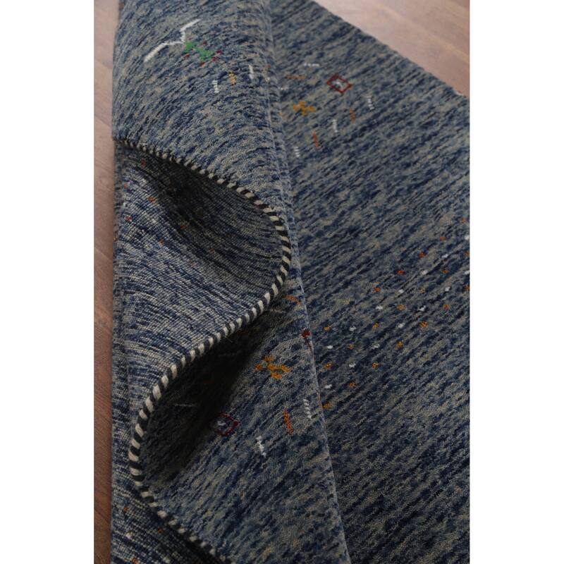 Hand Knotted Oriental 100% Wool Carpet Tribal Stripe Navy Blue & Blues Gabbeh Area Rug - 5' 10'' X 4' 0''