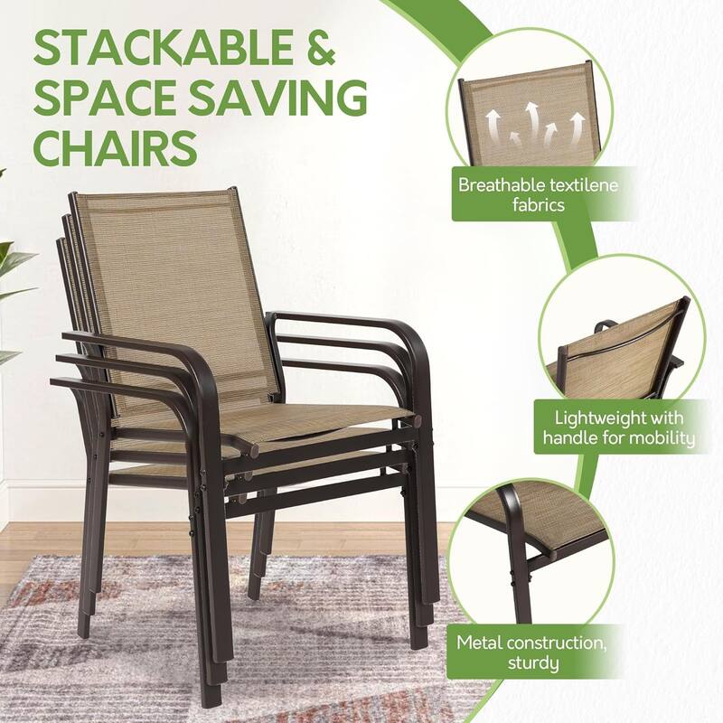 7-Piece Outdoor Patio Dining Set with 6 Textilene Chairs&Rectangle Steel Table for Garden,Backyard