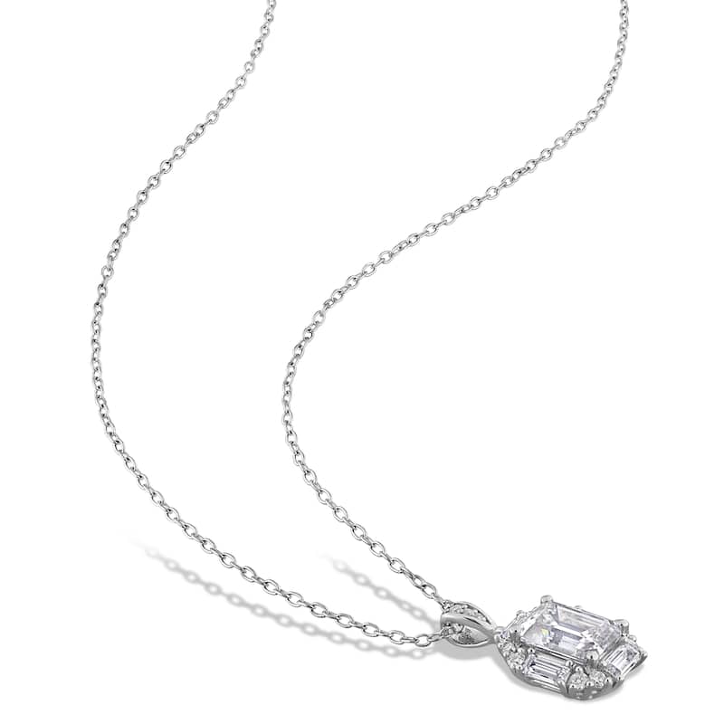 Miadora 7.57ct DEW Multi-Shaped Created White Moissanite Necklace Stud Earrings Sterling Silver