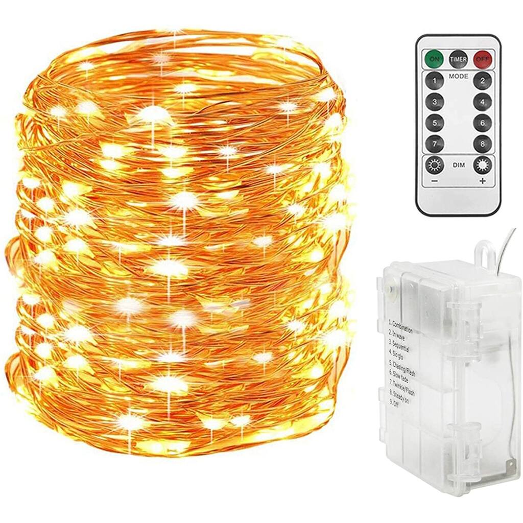 300 LED 99 FT Copper Wire String Lights Battery Operated 8 Modes - Yellow