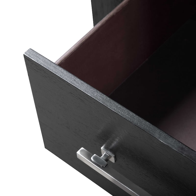 Furniture of America Alaric Modern Black Solid Wood Nightstand with 2 Drawers and USB Ports