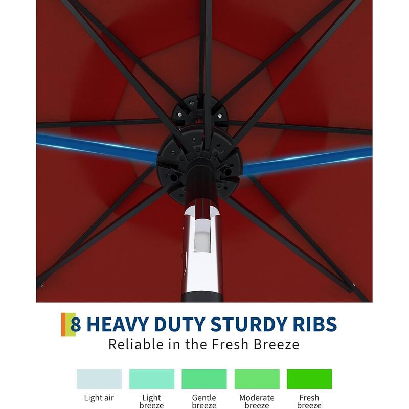 9 Ft Patio Umbrella with Solar Lights, Outdoor Table Umbrella with 32 LED Lights & Tilt Crank