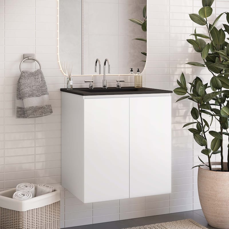 Bryn 24" Wall-Mount Bathroom Vanity - White Black
