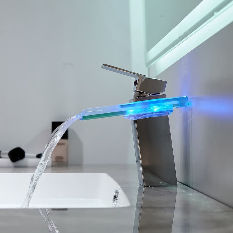 Modern Brushed Nickel Bathroom Basin Faucet with LED Light