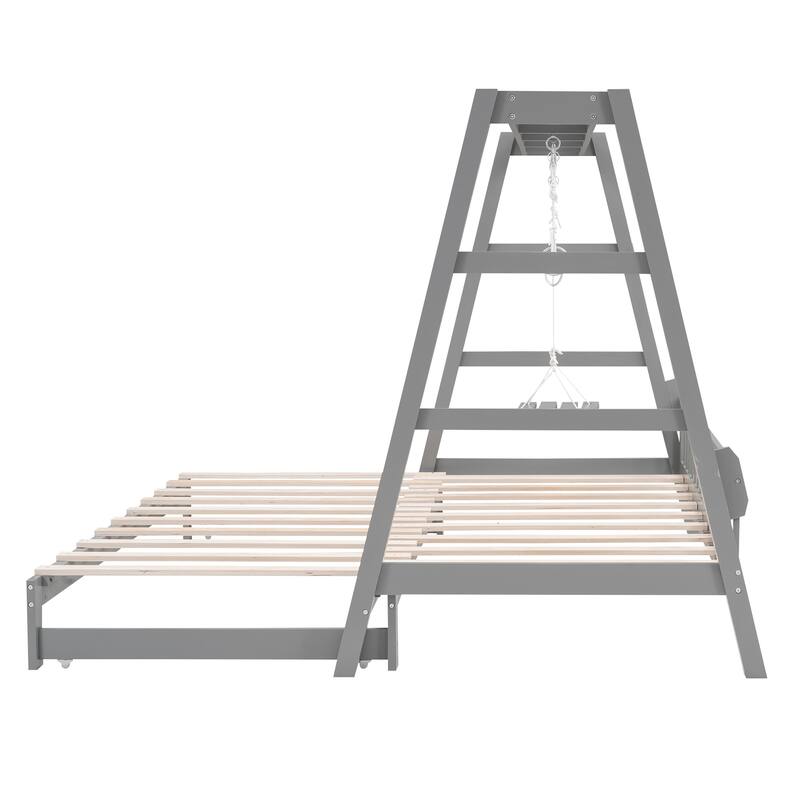 Extendable Twin Daybed with Swing, Twin Bed Can be Put Out to be King