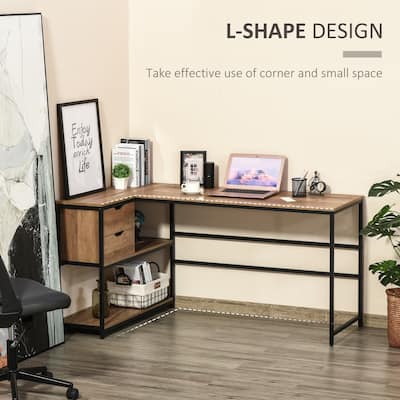 L Shaped Computer Desk, Corner Gaming Desk with 2 Drawers