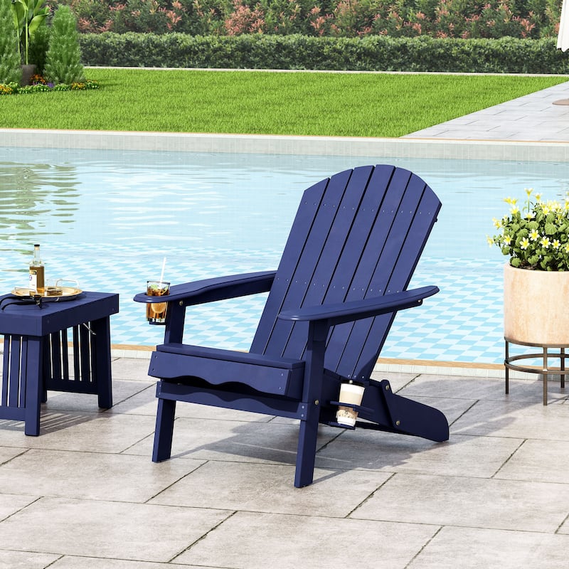 Bellwood Acacia Wood Folding Adirondack Chair by Christopher Knight Home - Navy Blue