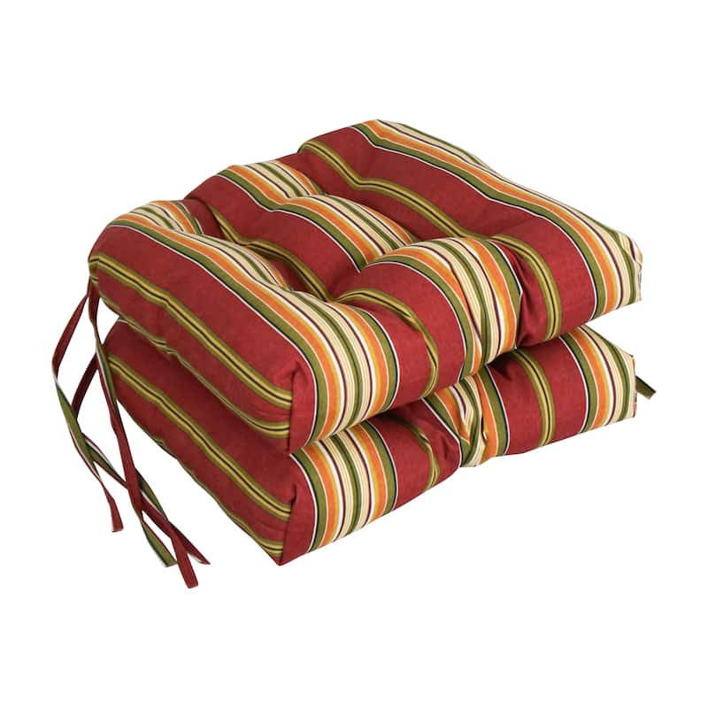 16-inch Square Tufted Indoor/Outdoor Chair Cushions (Set of 2) - 16" - Kingsley Stripe Ruby