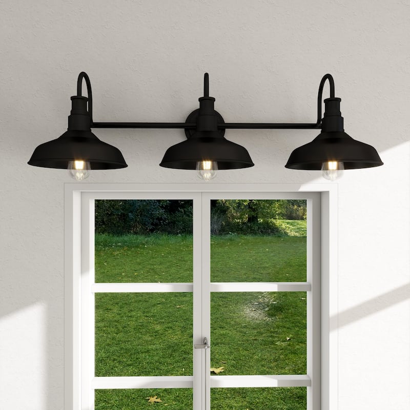 Black Finish Industrial 3-light Metal Vanity Light - Black