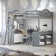 preview thumbnail 1 of 22, Tri-fold Mirror Loft Bed with U-shaped Desk,Storage Cabinets Grey