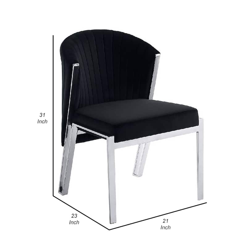 Verie 23 Inch Side Dining Chair Set of 2, Polished Chrome, Black Velvet