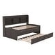 preview thumbnail 12 of 11, Twin Size Wooden Captain Bed with Built-in Bookshelves, Trundle and 3-Storage Drawers, Space-Saving Design, Antique Grey