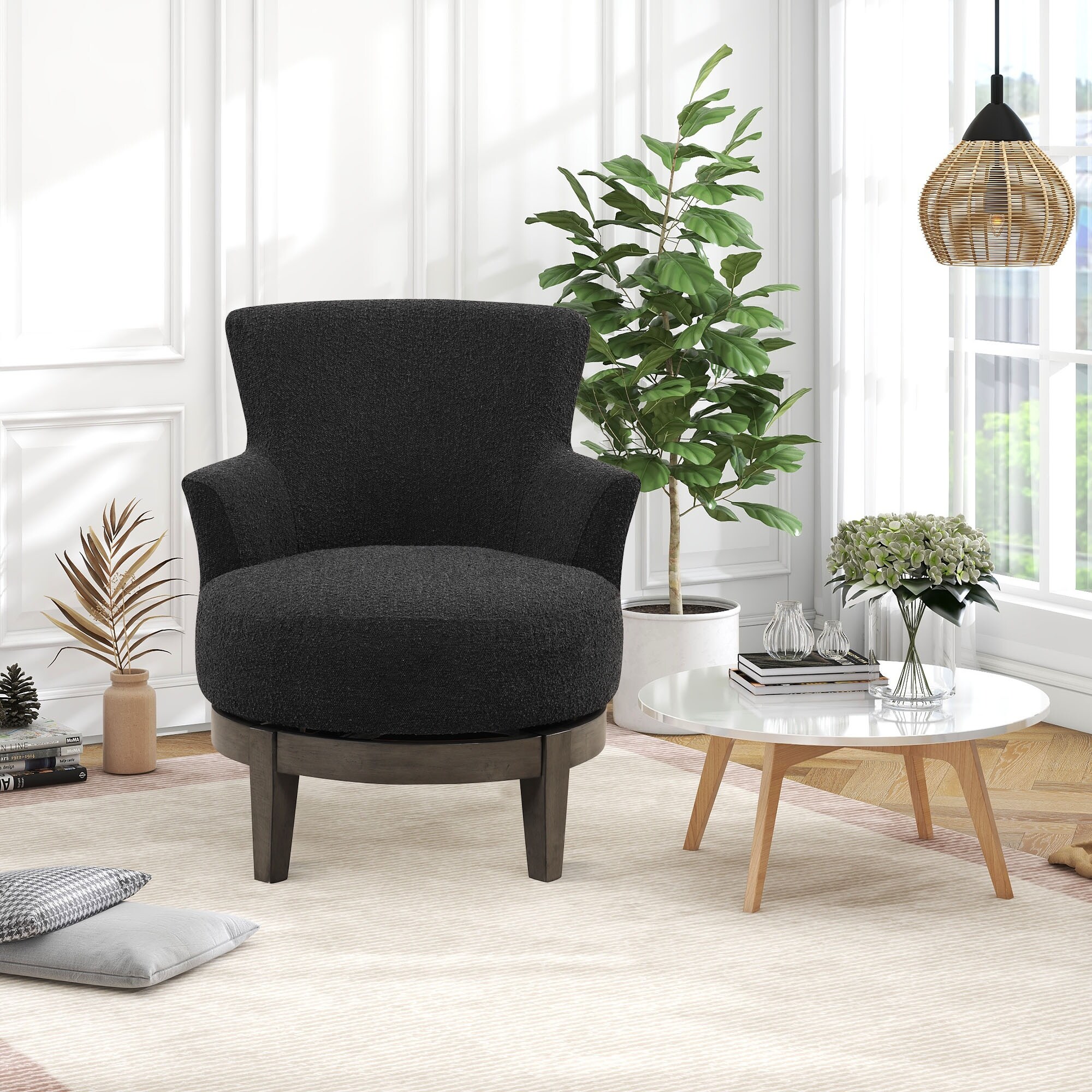 360 Degree Sherpa Swivel Accent Chairs Modern Wingback Barrel