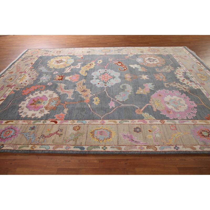 Gray Oushak Area Rug Hand-Knotted Wool Carpet - 8'10"x 11'8"