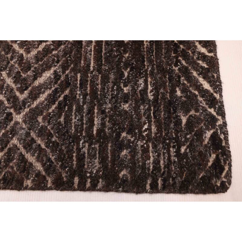 ECARPETGALLERY Hand-knotted Tangier Dark Brown Wool Rug - 5'5 x 7'8