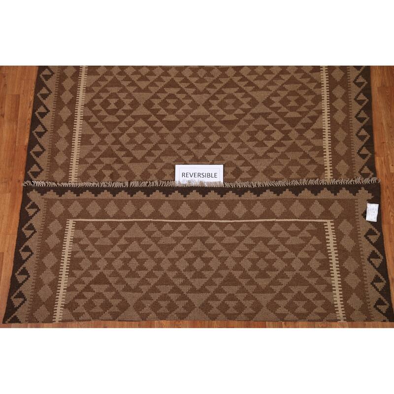 Earth Tone Kilim Oriental Area Rug Flat-weave Wool Carpet - 6'7"x 9'9"