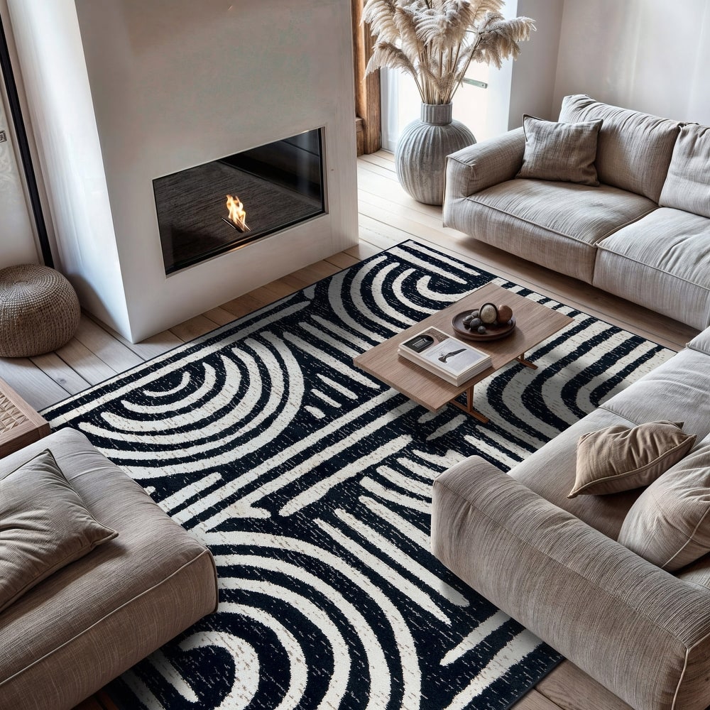 World Rug Gallery Contemporary Black / Ivory / Gray Area Rug