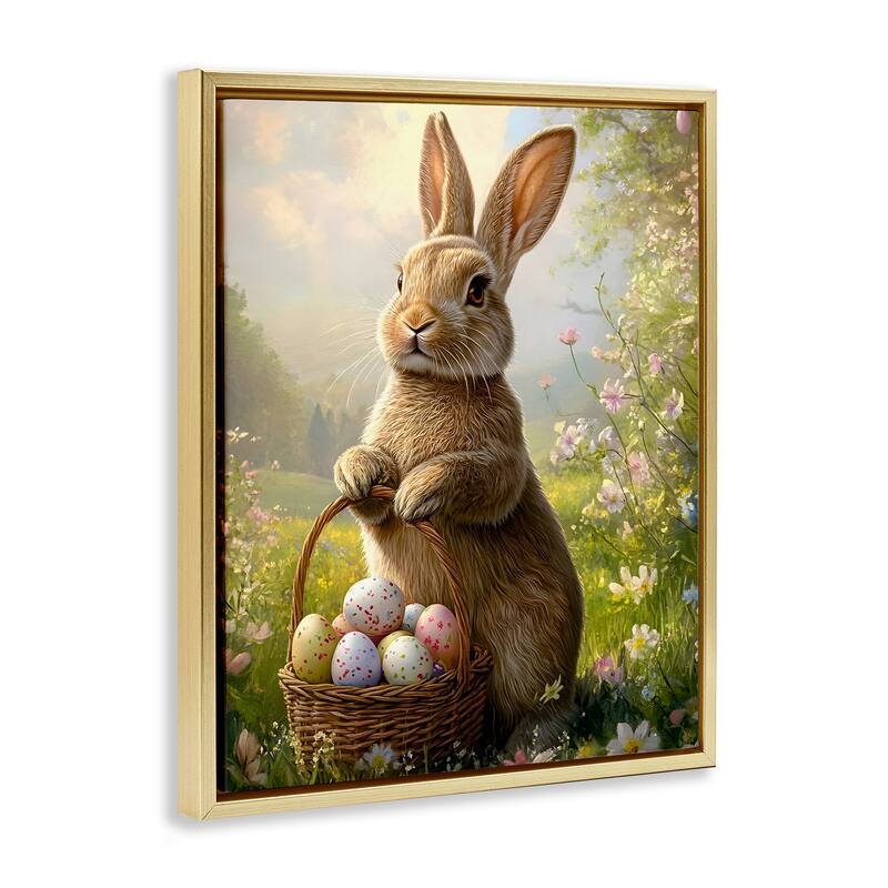 Stupell Bunny with Easter Basket Framed Floater Canvas Wall Art Design By Franklyn Gregory