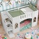preview thumbnail 2 of 6, Twin Size Castles Shaped Loft Bed with Storage Staircase, Wooden Kids Bed Frame with Play Space and Window for Bedroom, White