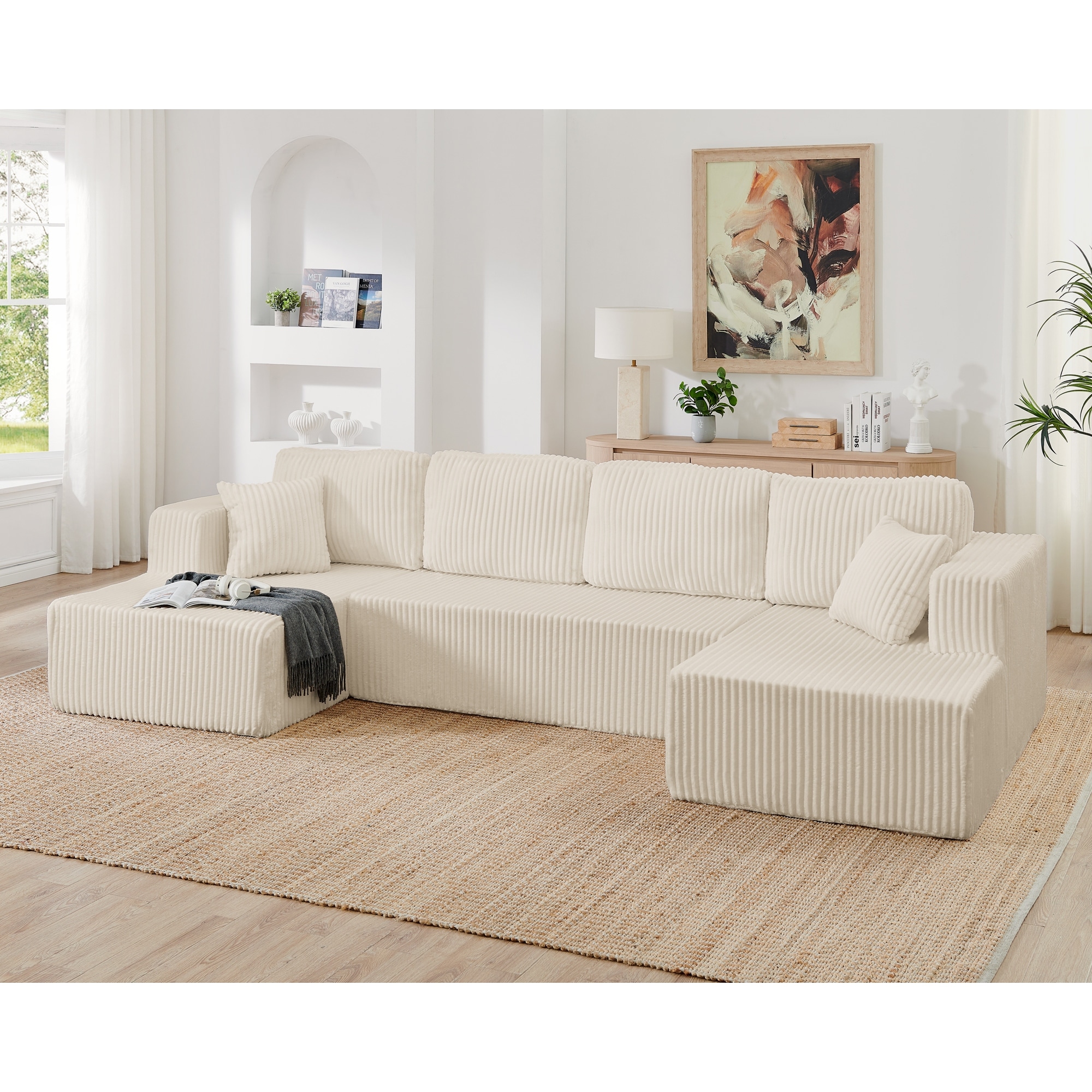 U shape Modular Sectional Sofa, Compressed Sectional Sofa Modern Minimalist Style Corduroy Couch