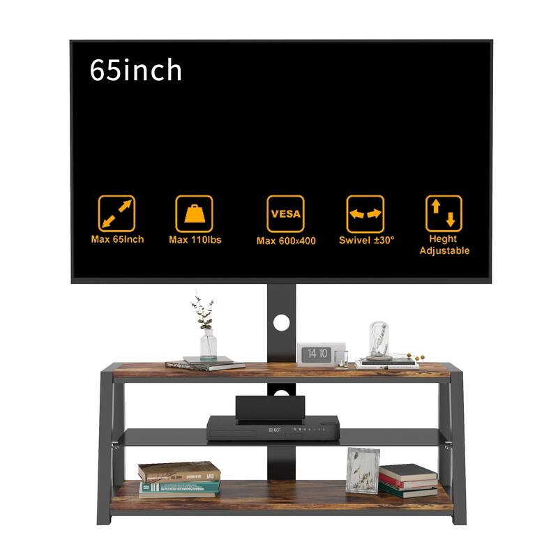 Wooden Storage Tv Stand Black Tempered Glass Height Adjustable