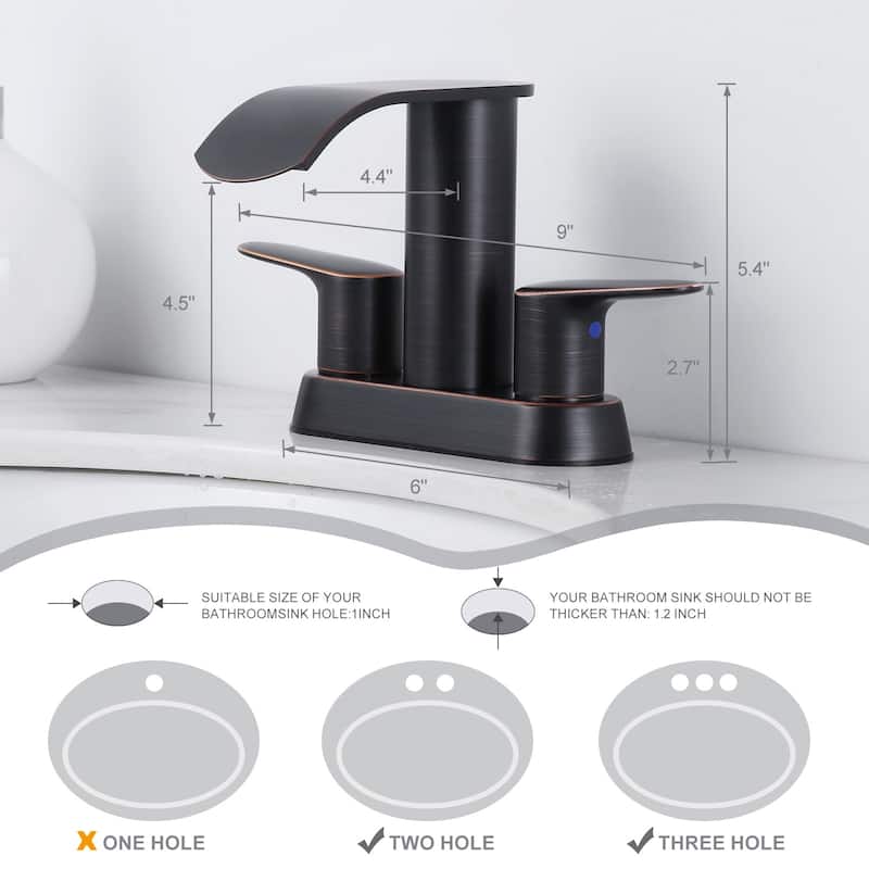 WOWOW 4 in. Centerset Double Handle Waterfall Bathroom Sink Faucet