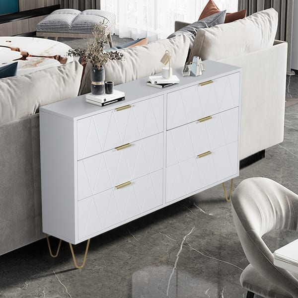 white and gold dresser and nightstand set Newell With Accent Drawer Wood Veneer Dresser today. Ines 6-Drawer Bedroom Dresser Cabinet