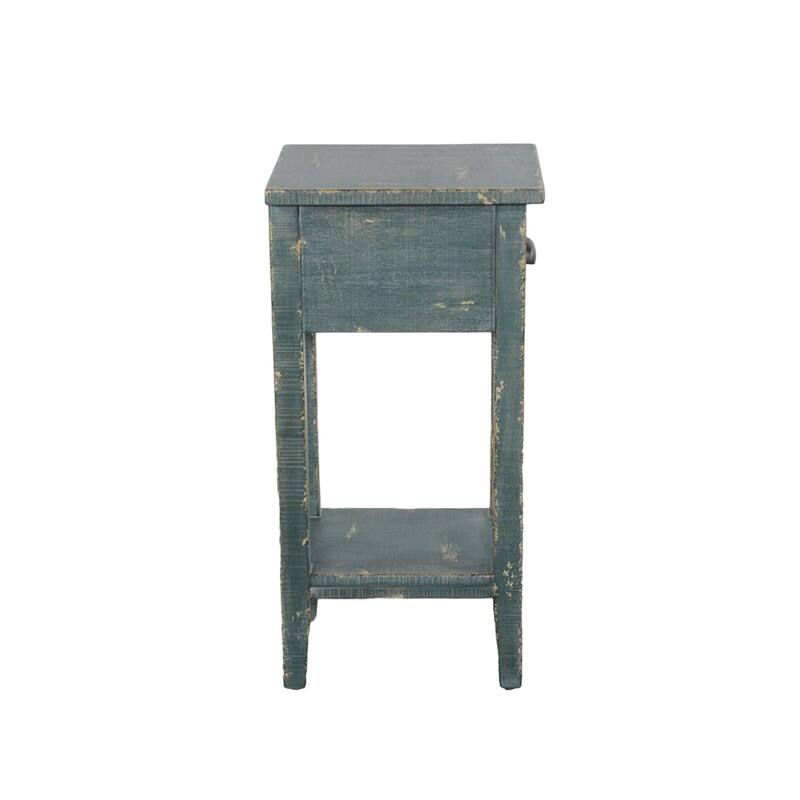 Rena Chairside Table, Drawer and Shelf, 14 Inch Green Mahogany Wood