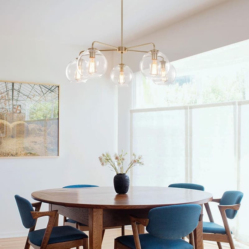 Mid-century 5-Light Glass Globe Bubble Round Chandelier - 35in Wide