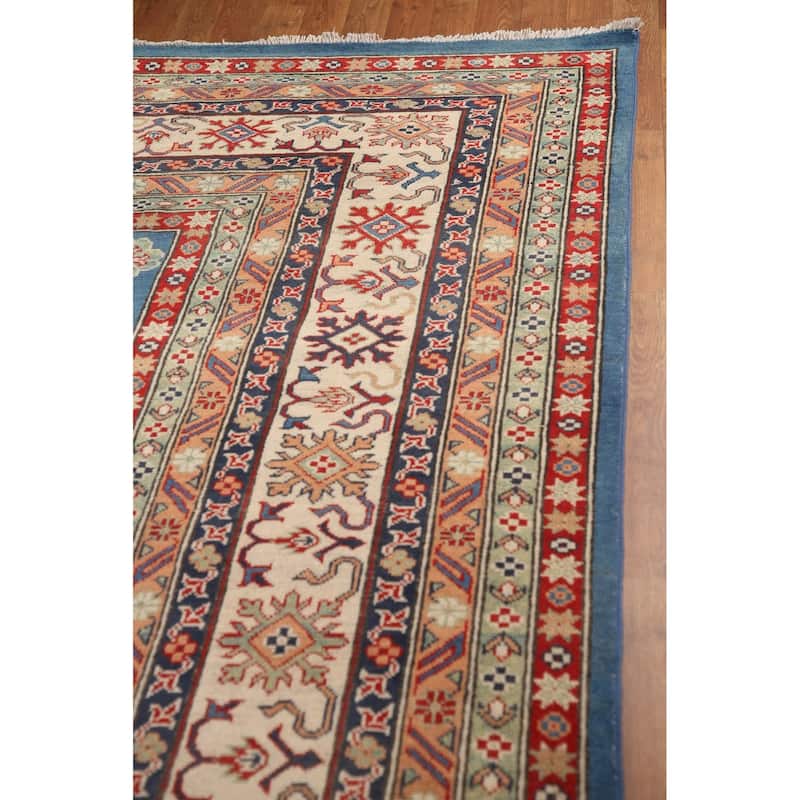 Vegetable Dye Blue Kazak Oriental Large Area Rug Handmade Wool Carpet - 12'8" x 16'5"
