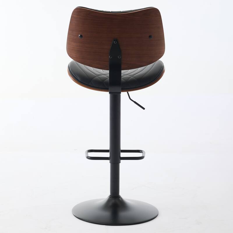 Roomfitters Mid-Century Adjustable Swivel Bar Stool, Walnut Bentwood PU Leather Counter Chair with Ergonomic Back