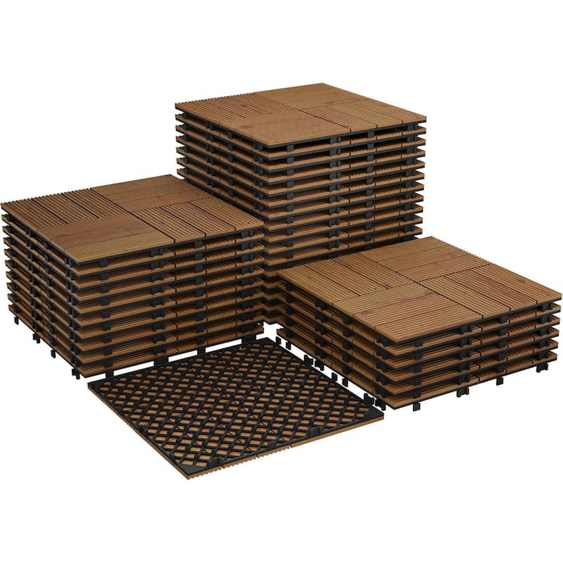 33 Pack 12"X12" Wood Patio Flooring Deck Tiles for Indoor & Outdoor Use DIY - 33-Pack - Brown