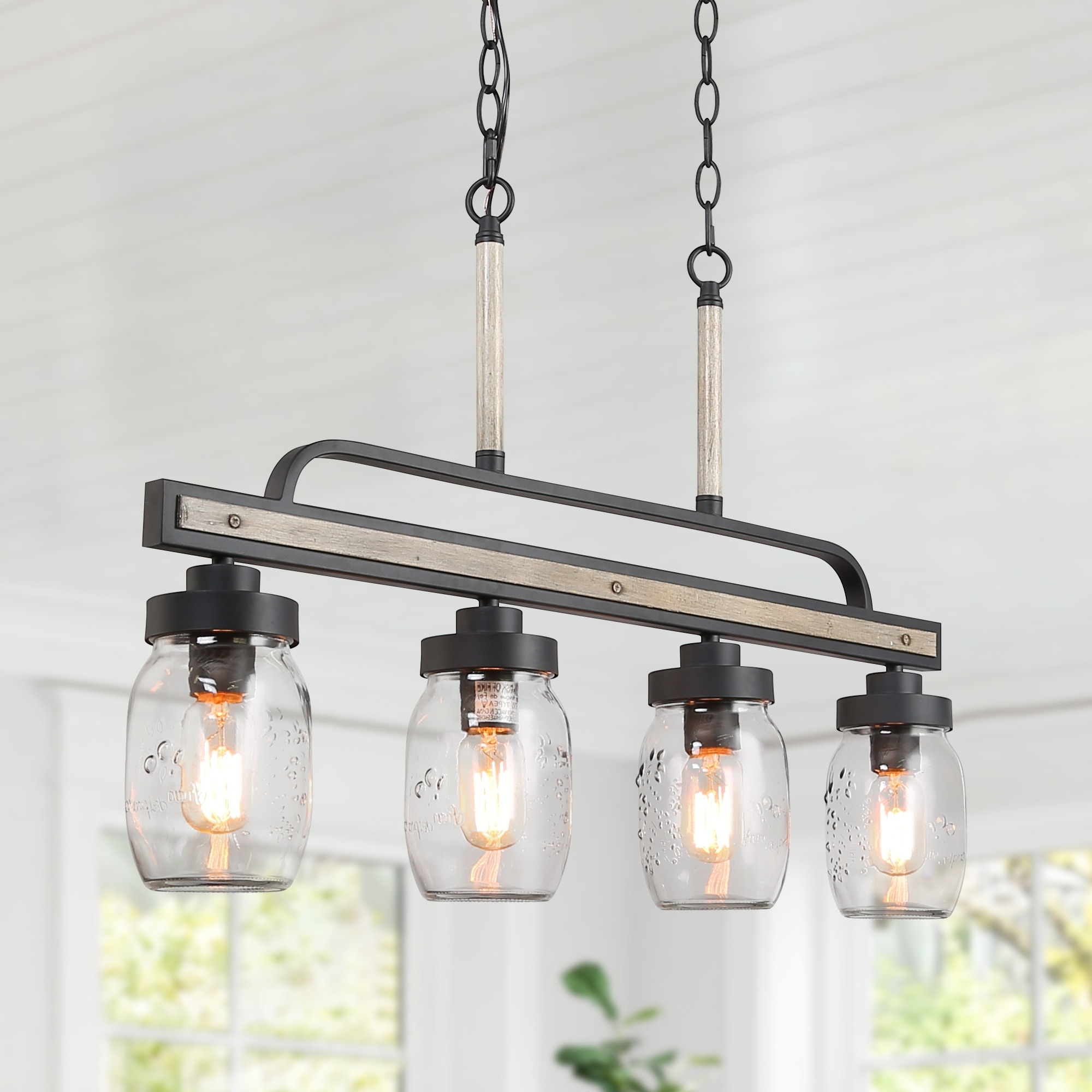 Modern Farmhouse 3/4-Light Mason Jar Glass Chandelier for Kitchen Island