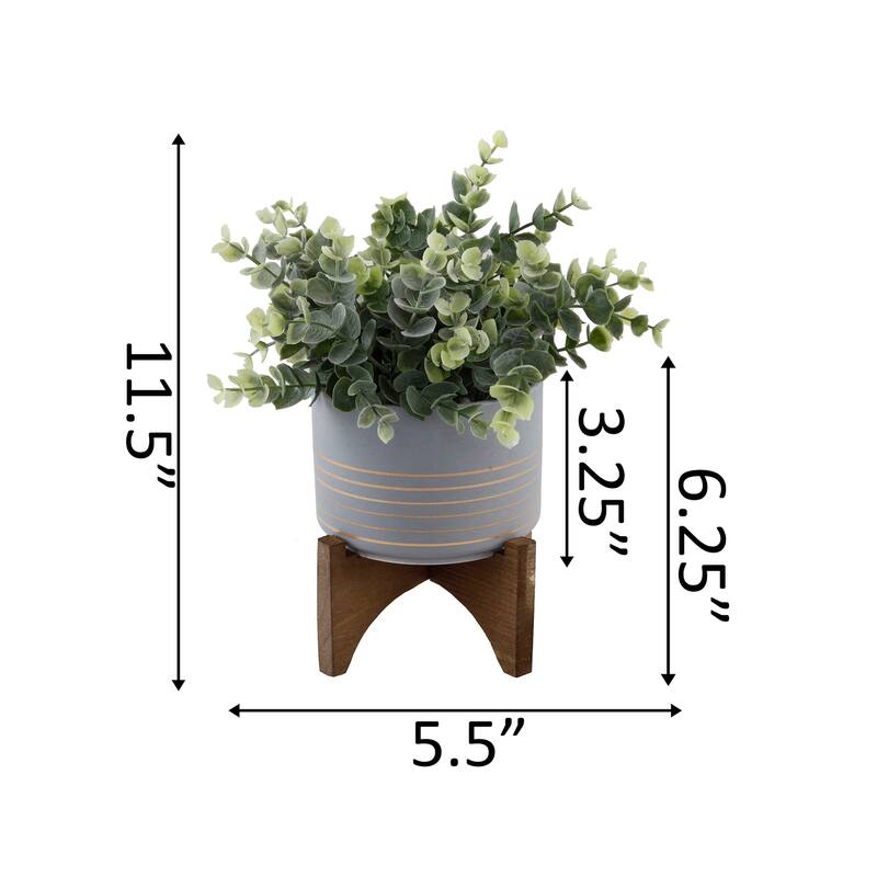 Artificial Plant Eucalyptus in 4.75" Ceramic Pot on Wood Stand - ONE-SIZE