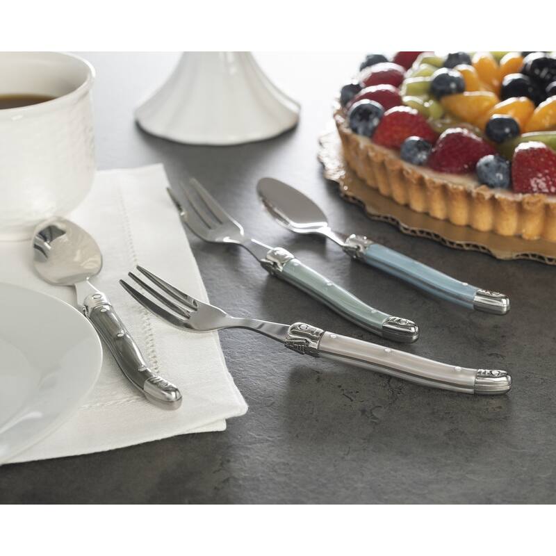 French Home Laguiole Cocktail or Dessert Spoons and Forks, Set of 8, Mother of Pearl