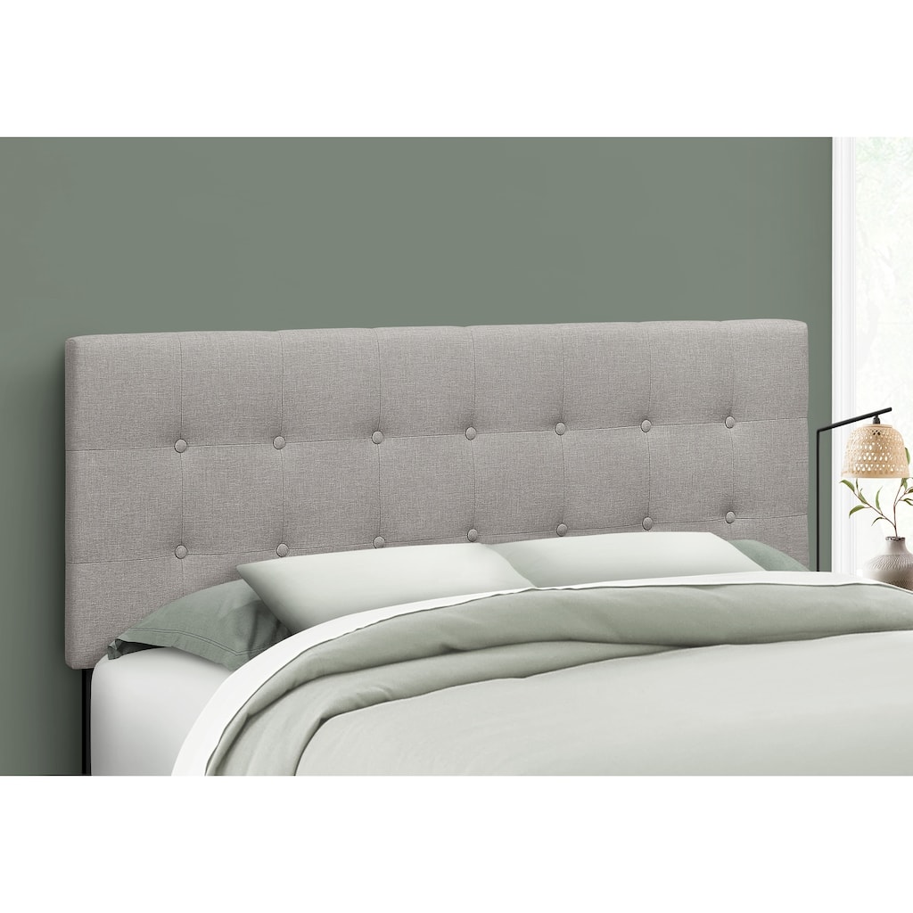 Queen Size Upholstered Grey Linen Look Bed Headboard