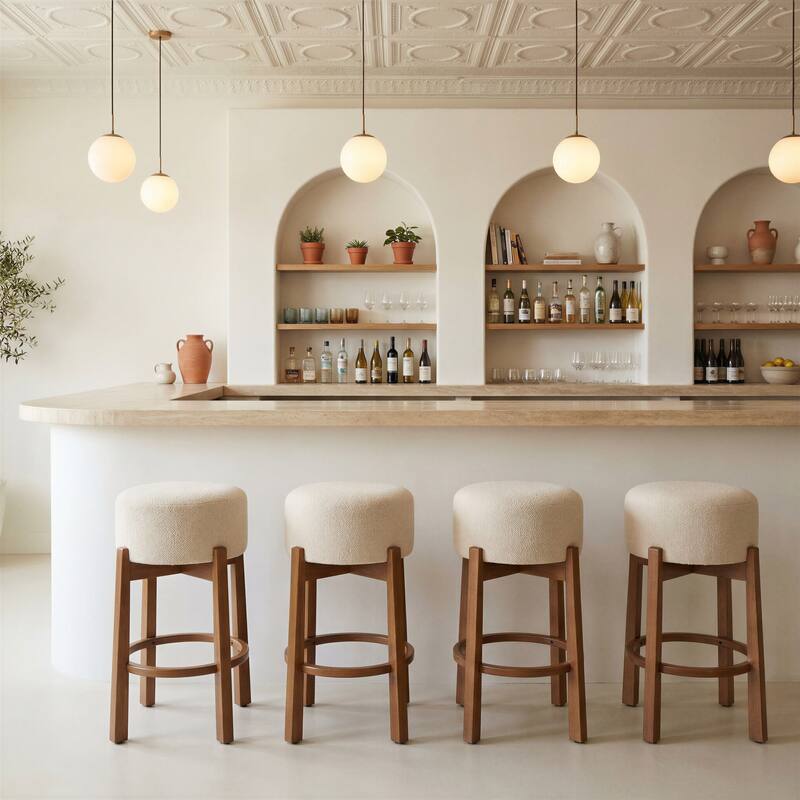 Nade Counter Stool Beige & Walnut - Beige/Walnut